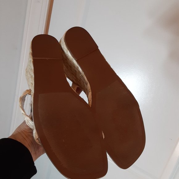 Steven New York Raffia Wedge Sandals Slide Cream Vacation Heels - Picture 7 of 12